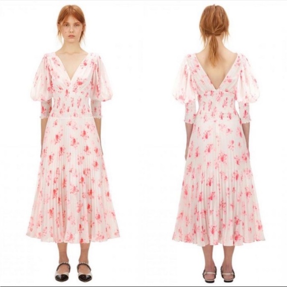 NWT Self-Portrait Floral Print Pleated Midi Dress US size 2 - Picture 6 of 13